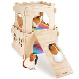 Guinea Pig Hideout, Guinea Pig House with Stairs and Mats Extra Large Guinea Pig Castle Detachable Hideouts for Small Animals Wooden Guinea Pig Unicorn Catcher
