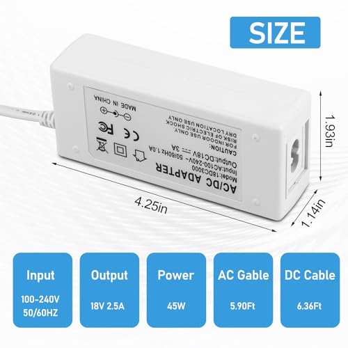 Power Adapter for Cricut Explore air 2 and Cricut Maker Cutting Machine, DC18V 3A Charger Power Cord Compatible with Cricut Expression - WoodArtSupply