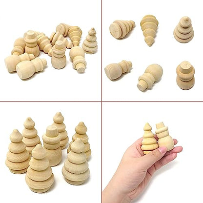 Honbay 12PCS Unfinished Wooden Christmas Tree Snowman Wood Christmas Ornaments Blank Woodn Peg Dolls for Art Painting Craft Projects