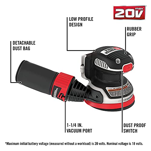 PORTER-CABLE 20V MAX* Random Orbital Sander, Cordless, 5-Inch, Tool Only (PCCW205B) - WoodArtSupply