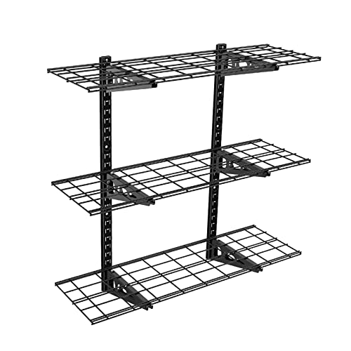 Fleximounts 3-Tier 1x3ft Garage Storage Wall Shelving 12-inch-by-36-inch per Shelf Height Adjustable Floating Shelves (Black) - WoodArtSupply