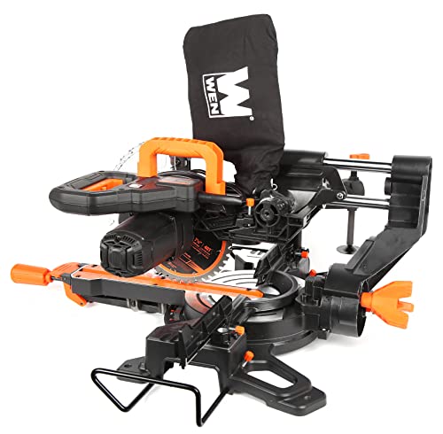 WEN MM0713 9.5-Amp 7.25-Inch Single Bevel Compact Sliding Compound Miter Saw with LED Cutline Guide, Black WEN