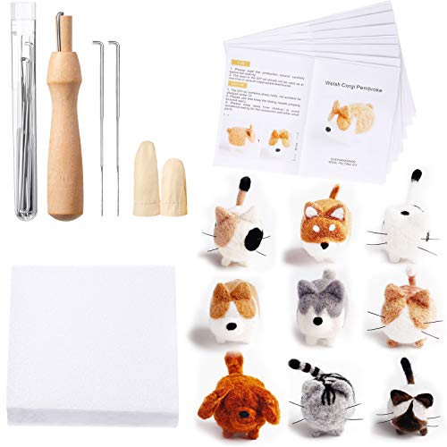 WILLBOND 10 Pieces Needle Felting Kit for Beginner Wool Felting Supplies with Instructions Doll Making Manual Felting Foam Mat for Christmas Craft WILLBOND