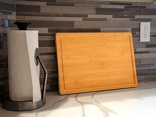 Bamboo Cutting Board for Kitchen, 18" Large Wood Charcuterie Cheese Board, Wooden Chopping Block with Side Handles and Juice Grooves Allsum