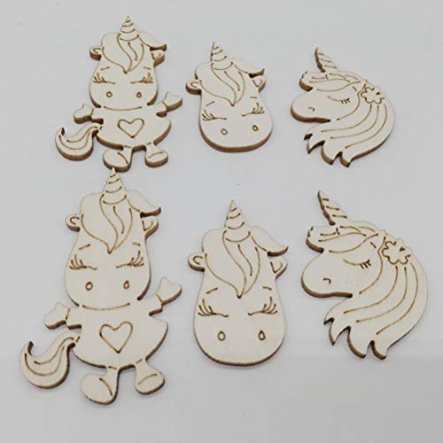 Amosfun 30pcs Wooden Unicorn Shape Wood Discs Slices Unfinished Wooden Cutouts Craft DIY Decoration Amosfun