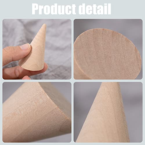 Framendino, 10 Pack Natural Wood Cone Ring Holder Finger Jewelry Display Stand Organizer for Jewelry Display DIY Craft (Tilted Shaped) Framendino