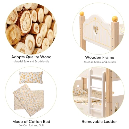 ROBOTIME Doll Bunk Beds Cradle for 18 inch Dolls, Wooden Baby Doll Beds Cribs fits American Girls (Wood, 2 Pcs Beds) ROBOTIME
