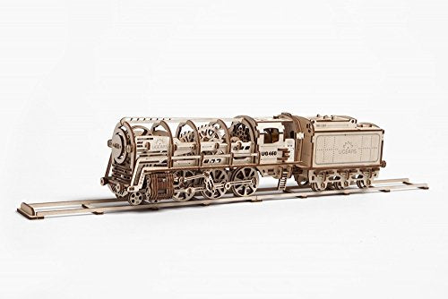 UGEARS Locomotive with Tender Mechanical 3D Puzzle, Wooden Construction Set, Business Gift, Christmas and Thanksgiving Present, Adult Craft Set UGEARS