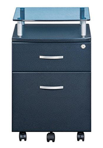 Techni Mobili Rolling File Cabinet with Glass Top, Graphite - WoodArtSupply