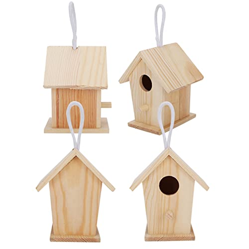 Wooden Birdhouses, 4Pcs Mini Hanging Birds Nests Ornaments Kids DIY Painting Crafts Set, Unfinished Wood Bird House for Outdoor Garden Balcony - WoodArtSupply