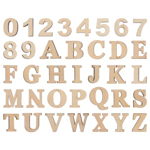 VILLCASE Mini Wood Letters and Numbers, Unfinished Wooden Alphabet Letter Slices, Wood Pieces DIY Wooden Numbers Blank Letters Spelling Educational VILLCASE