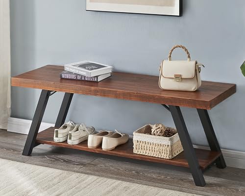 IBF Solid Wood Entryway Bench, Natural Real Wood Storage Bench, Farmhouse Wooden Shoe Bench in Entry Way Hallway Foyer Rack, Bedroom Bench Seat for IBF