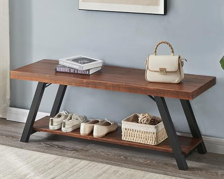 IBF Solid Wood Entryway Bench, Natural Real Wood Storage Bench, Farmhouse Wooden Shoe Bench in Entry Way Hallway Foyer Rack, Bedroom Bench Seat for IBF