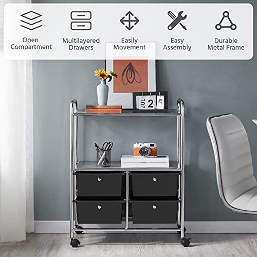 4 Drawer Metal Frame Storage Trolley offers Plastic Drawer, Black