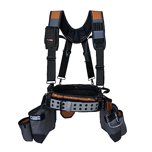 MELOTOUGH Tool Belt with Suspenders Tool Bag Suspenders Framers Comb Apron Tool Belt Construction Tool Pouch Builder Heavy Duty Carpenter Suspension - WoodArtSupply