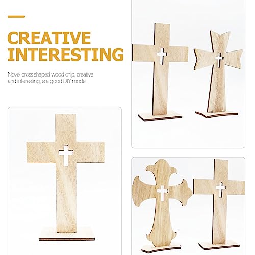 SEWACC 30pcs Cross Wood Jesus Wood Flower SEWACC