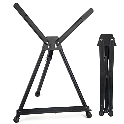 Falling in Art Aluminum 15" to 21" Tabletop Easel Display, Black Tripod with Rubber Feet, Holds Canvas, Paintings, Books, Photos, Signs Falling in Art