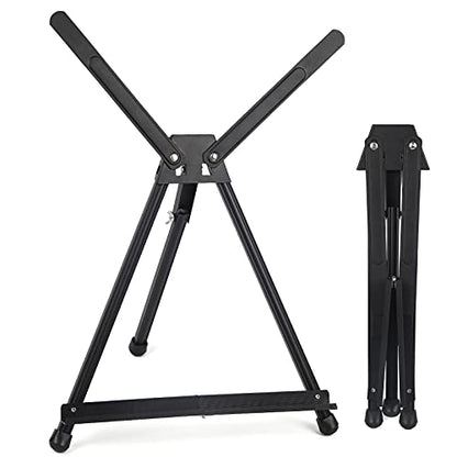 Falling in Art Aluminum 15" to 21" Tabletop Easel Display, Black Tripod with Rubber Feet, Holds Canvas, Paintings, Books, Photos, Signs - WoodArtSupply