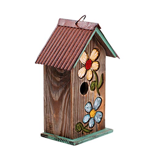 Topadorn Bird House Wooden Carved Floral Birdhouse with Hoop Hanging Birdhouse for Garden Yard Porch Decoration,11 Inch Topadorn