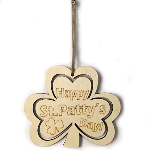 4 Pieces St. Patrick's Day Blank Wooden Ornament, Unfinished Hanging Shamrock Wooden Pendant, Clover Shaped Wood Embellishments with Twines for Irish Attria