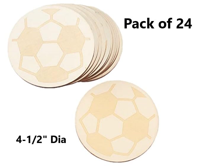 Pack of 24 Unfinished Wood Soccer Ball Cutouts by Factory Direct Craft - Blank Wooden Sports Team Banquet Mascot Cheerleader Art and Craft Activities Factory Direct Craft