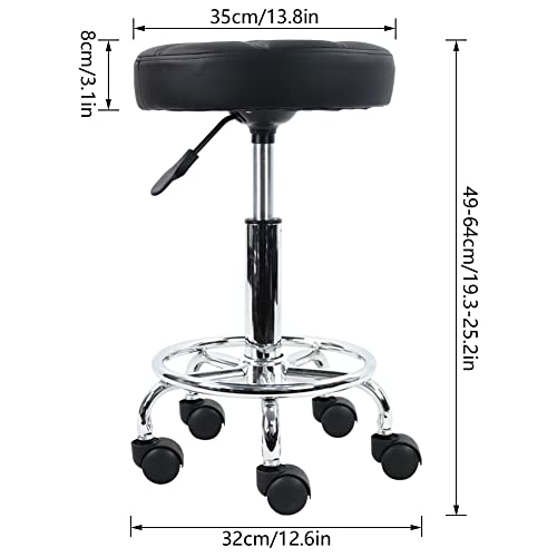 KKTONER Round Rolling Stool Chair PU Leather Height Adjustable Swivel Drafting Work SPA Shop Salon Stools with Wheels Office Chair Small (Black) KKTONER