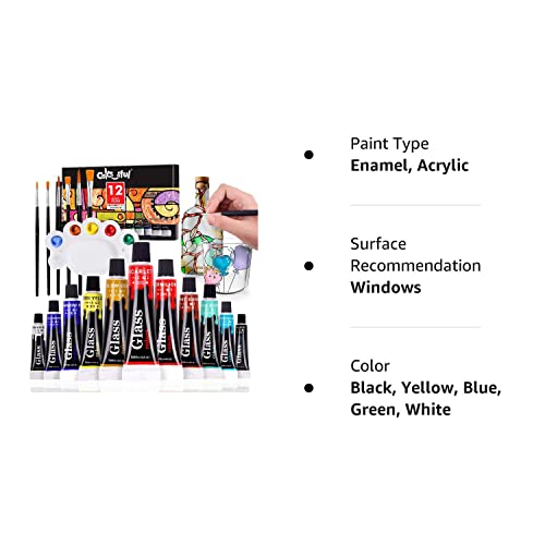 Colorful Acrylic Glass Paint Set with 6 Brushes, 1 Palette, 12 Colors Stain  Glass Paints for Wine Glass & Window, Permanent Acrylic Enamel Paint Kit