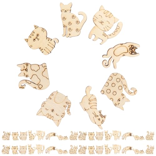 ibasenice 100pcs Wood Cat Cutouts Unfinished Wood Cat Shape Cutouts Blank Wood Cat Lover Pet Animal Door Hanger Wood Cat Ornament Slices for DIY