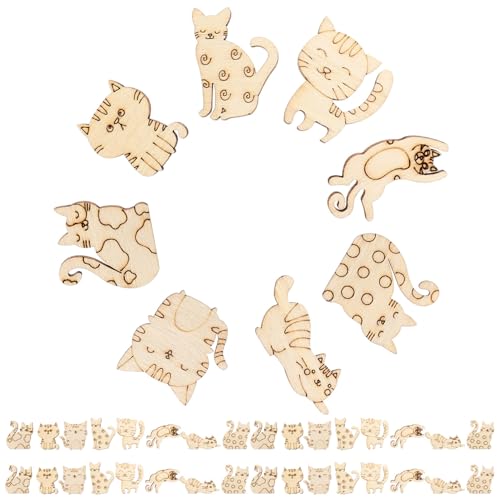 ibasenice 100pcs Wood Cat Cutouts Unfinished Wood Cat Shape Cutouts Blank Wood Cat Lover Pet Animal Door Hanger Wood Cat Ornament Slices for DIY - WoodArtSupply