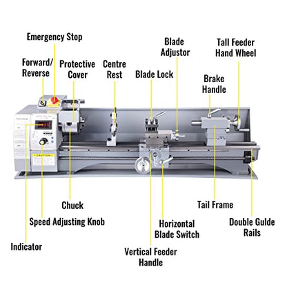 VEVOR Metal Lathe, 210x800 Mini Lathe Machine, 2500 RPM Variable Speed Change, 850W Precision Mini Lathe, Metal Working Lathe with Brushless Motor, - WoodArtSupply