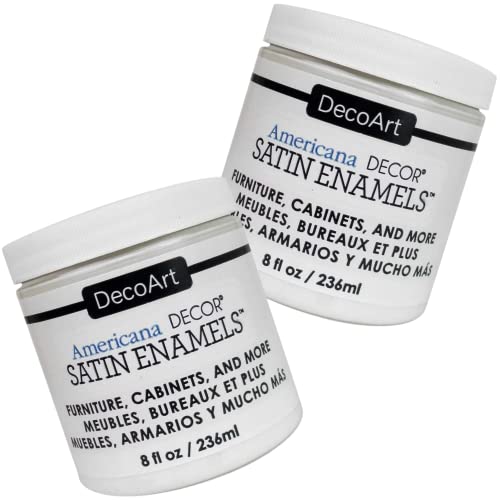 DecoArt Americana Decor Satin Enamels Paint - 2 Pack 8 oz Warm White Acrylic for Home Kitchen Wall Art- Furniture Supplies, Art Supplies Touch Up DecoArt