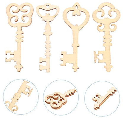 Amosfun 20PCS Wooden Key Shapes Natural Wood Mini DIY Art Craft Embellishment Keys Cards Bookmark Scrapbooks - WoodArtSupply