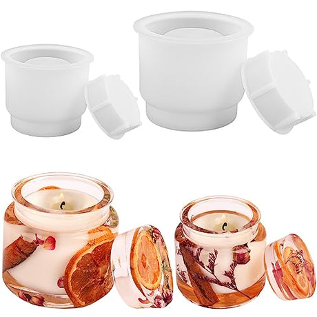 Actvty Jar Silicone Molds, Jar Resin Molds with Lids, 2 Sets of Candle Jar Molds of Different Sizes, Epoxy Resin Casting Molds for DIY Jewelry Actvty