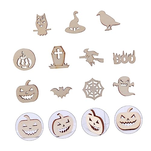 VILLCASE 300 Pcs Child Festive Unfinished Graffiti Wooden Chip Paper Cut Decorations Wood Chips Halloween Graffiti Sawdust Wood Embellishments for