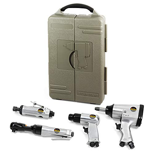 Trades Pro Air Tool and Accessories Kit, 71 Piece, Impact Wrench, Air Ratchet, Die Grinder, Aire Hammer, Hose Fittings, Storage Case - 836668 Tradespro