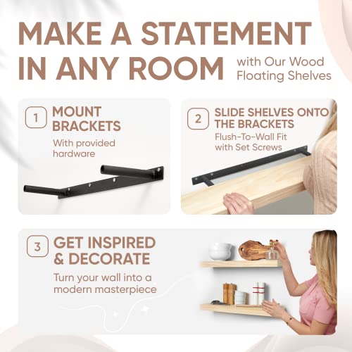 Homeforia Rustic Farmhouse Floating Shelves, Bathroom Wooden Shelves for Wall Mounted, Thick Industrial Kitchen Wood Shelf - 24 x 6.5 x 1.75 inch - Homeforia