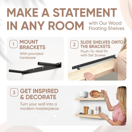 Homeforia Rustic Farmhouse Floating Shelves, Bathroom Wooden Shelves for Wall Mounted, Thick Industrial Kitchen Wood Shelf - 24 x 6.5 x 1.75 inch - Homeforia