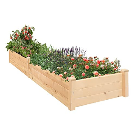 Patiomore 8 Feet Outdoor Wooden Garden Bed Planter Box Kit for Vegetables Fruits Herb Grow Yard Gardening, Natural Patiomore