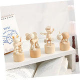 KONTONTY 9pcs Wooden DIY Animals Puppet Press Base Toys Wooden Matching Sheep Jungle Animals Wood Crafts Ornaments Children Wooden Giraffe Toy Mini KONTONTY