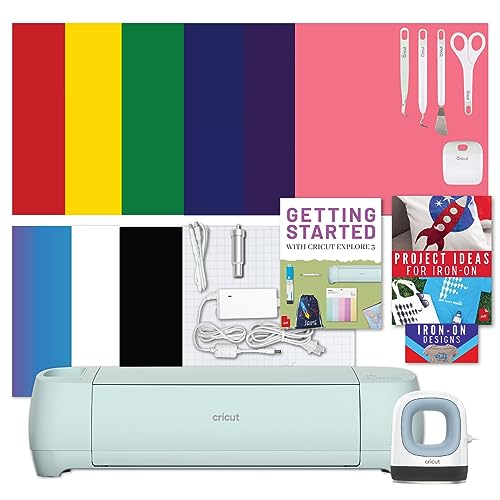 Cricut Explore 3 Machine with Mini Easy Press, Tool Kit and Iron-On Vinyl Bundle - Cutting Machine and Heat Press, Beginner HTV Set for DIY Projects