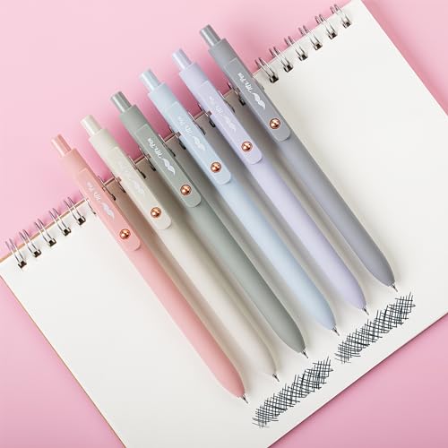 Mr. Pen- Retractable Gel Pens with Rose Gold Ring and Ball, 6 Pack, Morandi Barrels, Japanese Black Gel Pens, Fast Dry, Gel Pens Fine Point 0.5mm, Mr. Pen