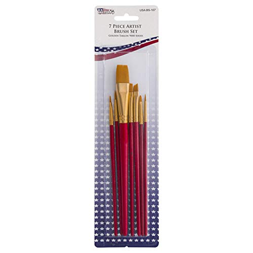U.S. Art Supply Golden Taklon 7-Piece Nylon Hair Artist Paint Brush Set U.S. Art Supply