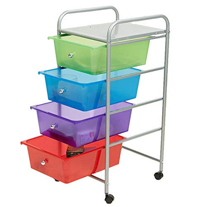 Mind Reader Rolling Cart with Drawers, Utility Cart, Craft Storage, Kitchen, Metal, 12.75"L x 15.25"W x 30"H, Multi-color - WoodArtSupply