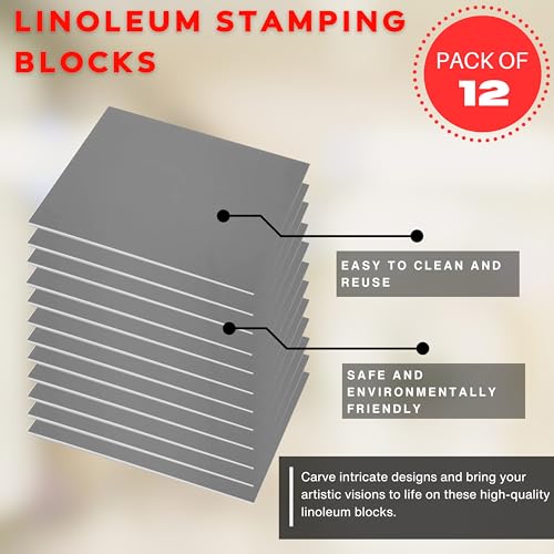 Linoleum Blocks for Printmaking (12pack) and Stamp Carving Tool - Printmaking Supplies for Rubber Stamp Carving Block Printing - Linoleum Carving