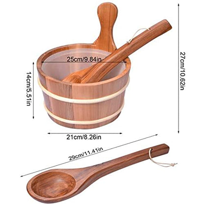 Astarama Sauna Bucket and Ladle, Handmade Cedar Wooden Hot Tub Barrel Sauna Natural Sauna Spa Accessory Bath Accessories Supplies