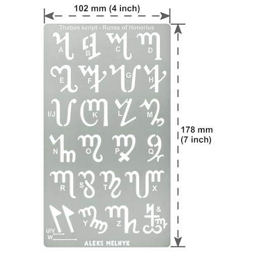 Aleks Melnyk No.419 Metal Stencil, Theban Script or Witches Alphabet, Size 0.86in, Template for Wood Burning, Magic Runes of Honorius, Pyrography Aleks Melnyk