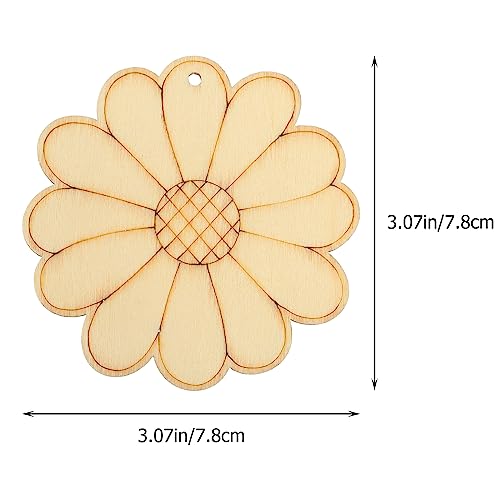 SEWACC Unfinished Wood Crafts 50 Sets Wooden Flower Cutouts Unfinished Flower Shapes Blank Wood Ornaments Flower Embellishments with Hemp Ropes for SEWACC
