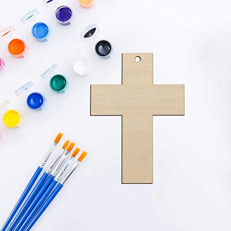 JANOU 20pcs Cross Shaped Wood DIY Craft Cutouts Cross Unfinished Wood Gift Tags Ornaments with Ropes for Wedding Birthday Happy Easter Party JANOU