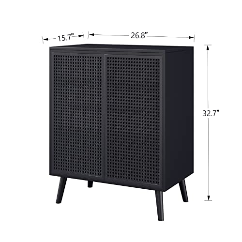 JZXSHD Metal Rattan Accent Cabinet - 2 Door Buffet Storage for Kitchen, Living Room and Hallway, Black JZXSHD