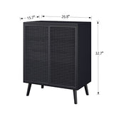 JZXSHD Metal Rattan Accent Cabinet - 2 Door Buffet Storage for Kitchen, Living Room and Hallway, Black JZXSHD
